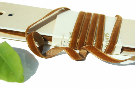 1/4" German Velvet Ribbon Medium Brown Velvet Ribbon Vintage from Germany 7mm