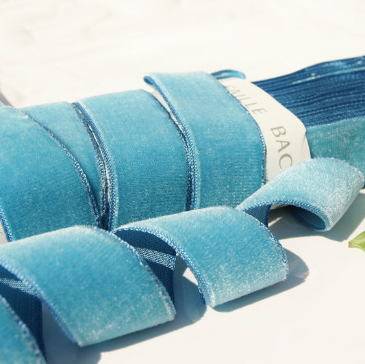 7/8" French Velvet Ribbon Crystal Blue Vintage Velvet Ribbon