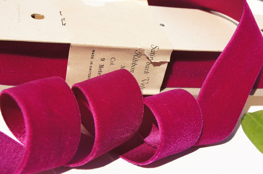 1-1/2" Swiss Velvet Ribbon Fuchsia Wine Vintage Satn Back Velvet Ribbon