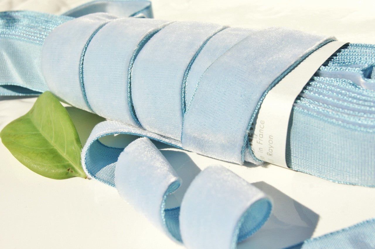 1" French Velvet Ribbon Baby Blue Vintage Velvet Ribbon