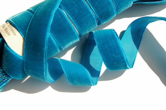 5/8" French Velvet Ribbon Bermuda Blue Vintage Velvet Ribbon