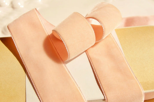 Light Peach Velvet Ribbon Vintage from France 36mm