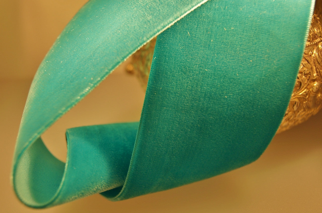 2" Swiss Velvet Ribbon Aquamarine Green Vintage Velvet Ribbon
