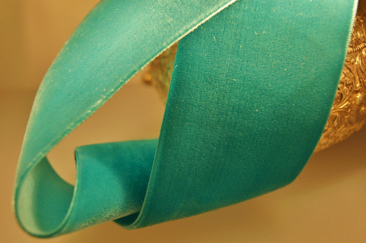 2" Swiss Velvet Ribbon Aquamarine Green Vintage Velvet Ribbon