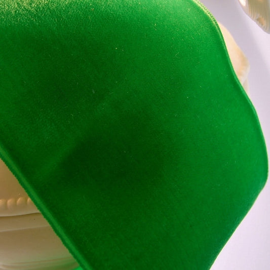 3" French Velvet Ribbon Green Vintage Velvet Ribbon