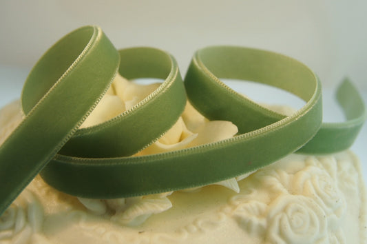 3/8" Swiss Velvet Ribbon Celadon Green Vintage Velvet Ribbon