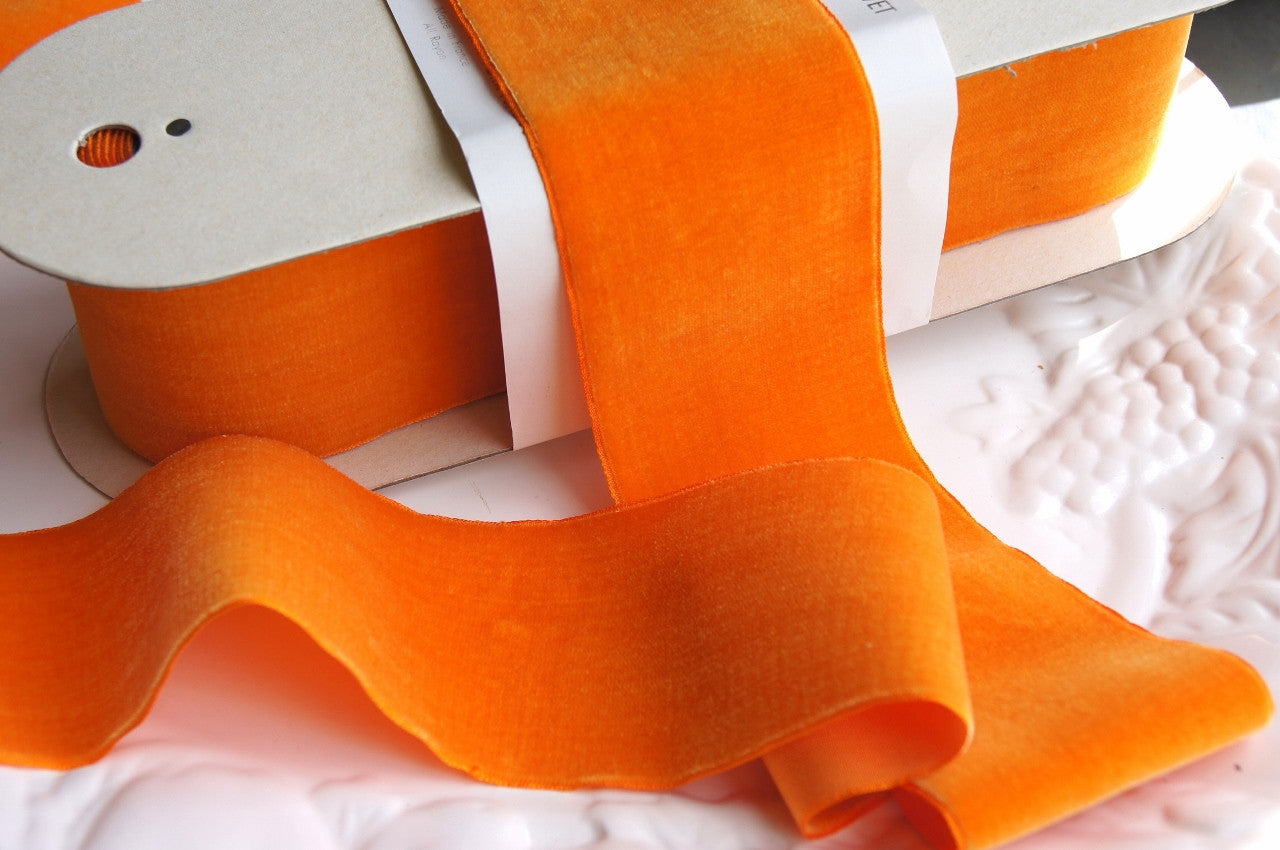 Orange Velvet Ribbon Vintage from France 70mm
