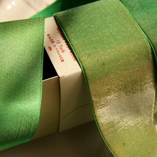 French Velvet Ribbon Antique Green Cotton Silk Satin Back