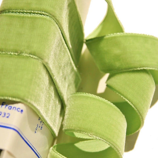 7/8" French Velvet Ribbon Old Lime Velvet Ribbon Vintage