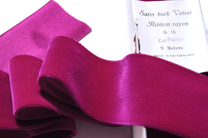 Fuchsia Wine Satn Back Velvet Ribbon Vintage 2-1/4" Swiss Velvet Ribbon