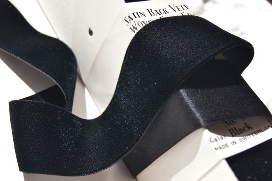 1-3/8" Swiss Velvet Ribbon Black Vintage Satn Back Velvet Ribbon