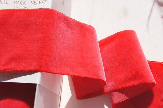 2-7/8" French Velvet Ribbon Hot Melon Vintage Velvet Ribbon