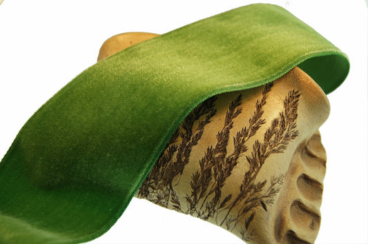 2" French Velvet Ribbon Green Leaf Vintage Velvet Ribbon