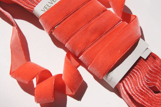 5/8" French Velvet Ribbon Melon Velvet Ribbon Vintage from France 16mm