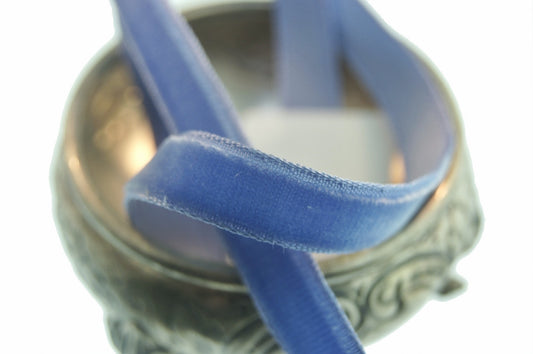 3/8" French Velvet Ribbon Classic Blue Vintage Velvet Ribbon