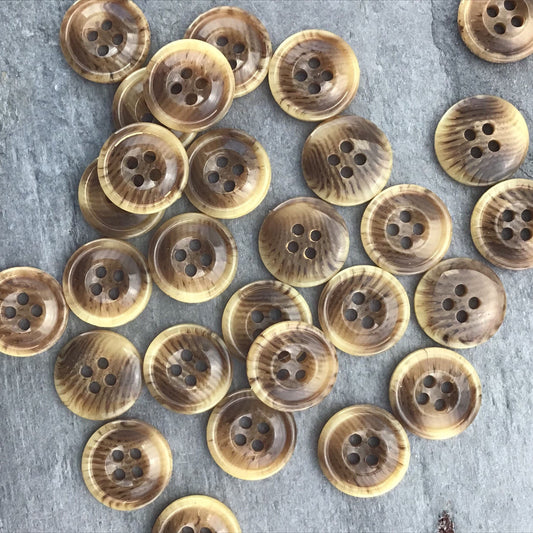 5/8" Brown Beige Tan 4 Hole Buttons ITALIAN Vintage Sewing Button for Clothing / Coat & Jacket Buttons / Designer Decorative Buttons 681