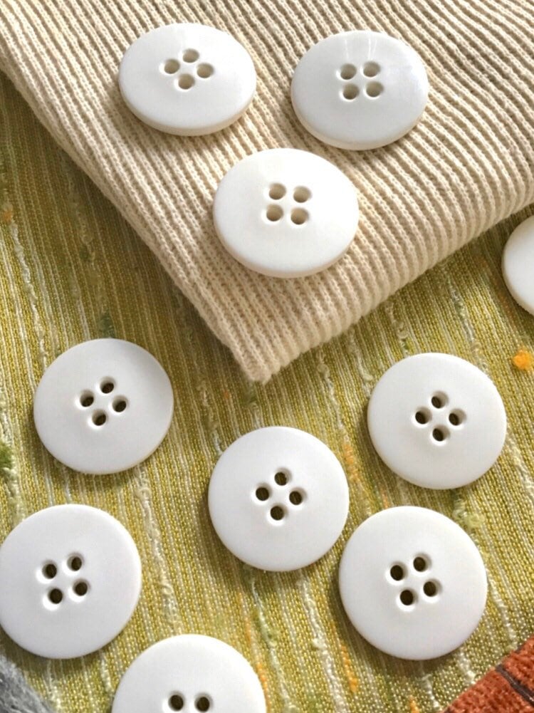 4 Shoulder Buttons WHITE 1-1/4 inch 4 Hole Buttons Made in USA Vintage Sewing Button for ...