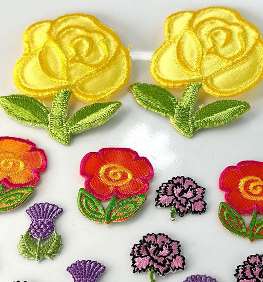 18 pieces FLORAL Iron-on appliqués yellow  orange pink  grape flower Patches #30