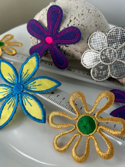 Gold and silver, purple, turquoise blue appliqués 4 unique styles of iron on patches  stars collection #48