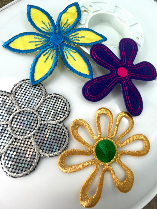 Gold and silver, purple, turquoise blue appliqués 4 unique styles of iron on patches  stars collection #48