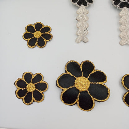 6 pieces FLORAL VINTAGE appliqués gold black silver flower Patches #110