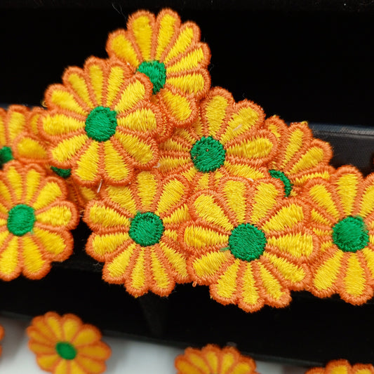 FLORAL VINTAGE appliques green orange yellow flower Patches #175