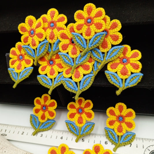Vibrant FLORAL VINTAGE appliques yellow coral red blue flower Patches #165
