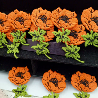 4 pieces FLORAL VINTAGE COTTON appliques Pink white orange flower Patches #160