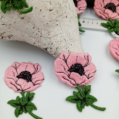 4 pieces FLORAL VINTAGE COTTON appliques Pink white orange flower Patches #160