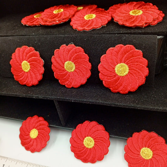 FLORAL VINTAGE appliques Gold Metallic Red flower iron-on Patches #203