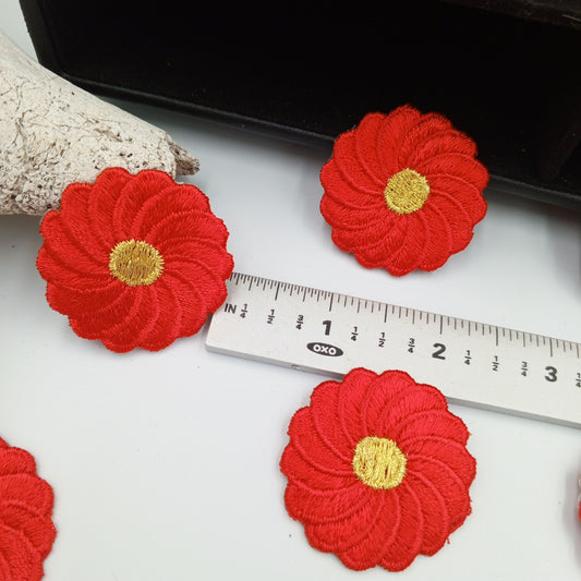 FLORAL VINTAGE appliques Gold Metallic Red flower iron-on Patches #203