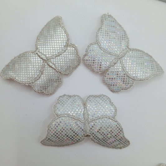 Glistening Hologram Silver Butterfly Iron on Patches #487