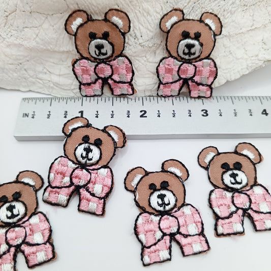 Teddy brown bear with white pink Bow Bear Patches Iron on appliqué #470