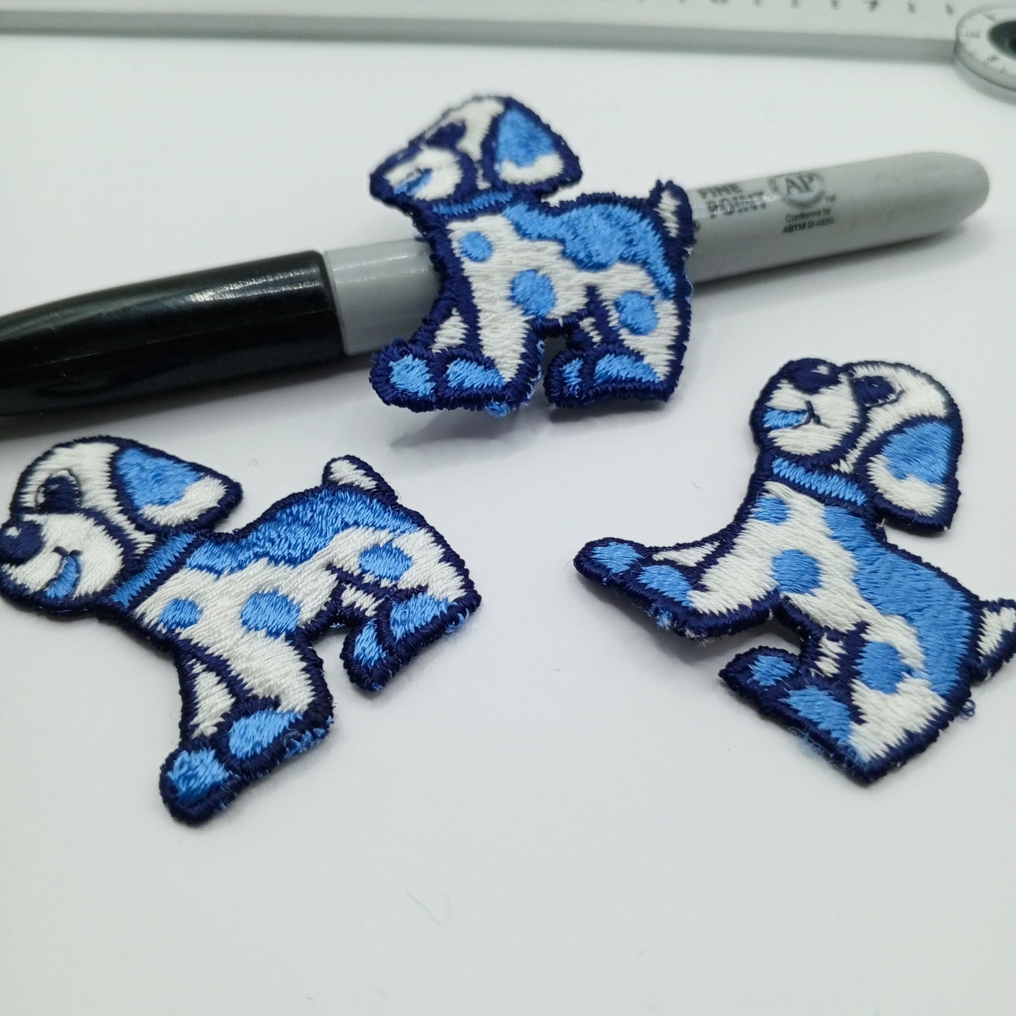 Blue, black, white dog sewing, appliqué Patches #424