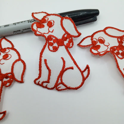 Red white dog iron on appliqué Patches #423