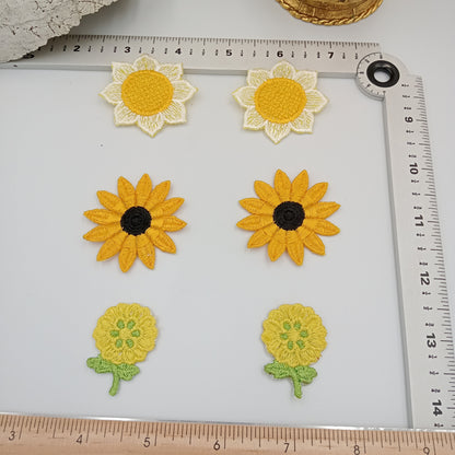 6 pieces FLORAL VINTAGE appliqués yellow lime green black white flower Patches #111