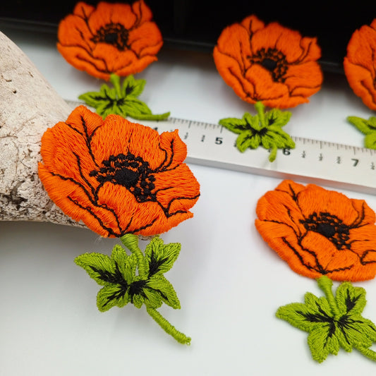 Lovely Poppies FLORAL VINTAGE Cotton appliques orange flower Patches #164