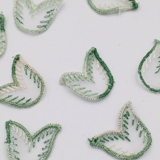 VINTAGE appliques green sheer leave embroidery Patches #336