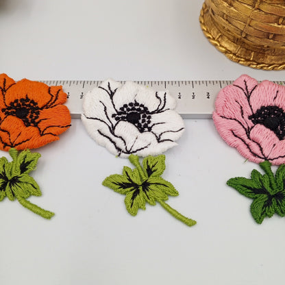 4 pieces FLORAL VINTAGE COTTON appliques Pink white orange flower Patches #160