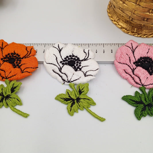 4 pieces FLORAL VINTAGE COTTON appliques Pink white orange flower Patches #160
