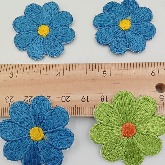 6 pieces FLORAL VINTAGE appliqués green blue yellow orange flower Patches #112