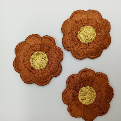 FLORAL VINTAGE appliques gold metallic brown flower Patches iron on #218