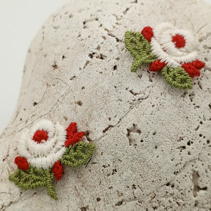 FLORAL VINTAGE applique Red Green Beige Flower Patches #228