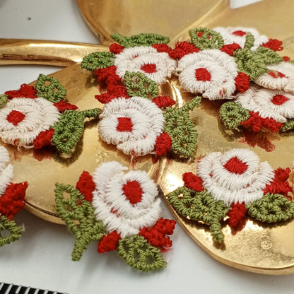 FLORAL VINTAGE applique Red Green Beige Flower Patches #228
