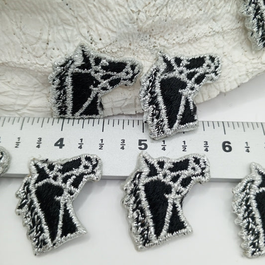 Horse head appliques Silver Metallic black horse Iron on Patches #435