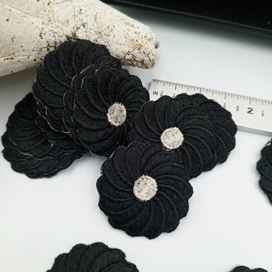 FLORAL VINTAGE appliques silver metallic Black flower iron-on Patches #204