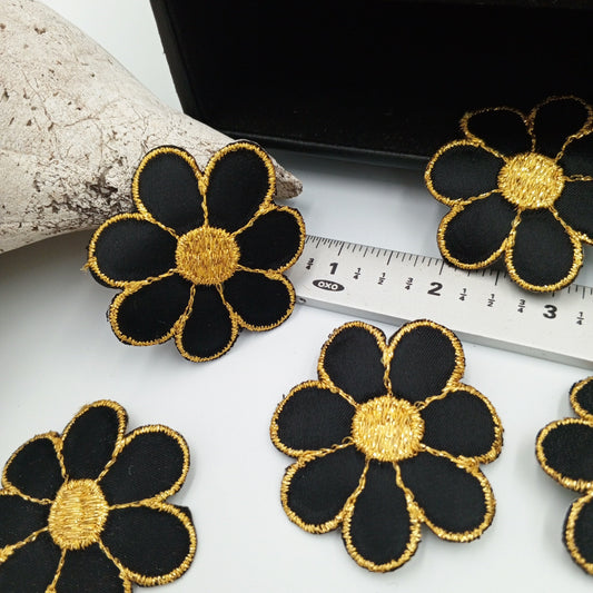 FLORAL VINTAGE appliques Gold Metallic Black flower iron-on Patches #195