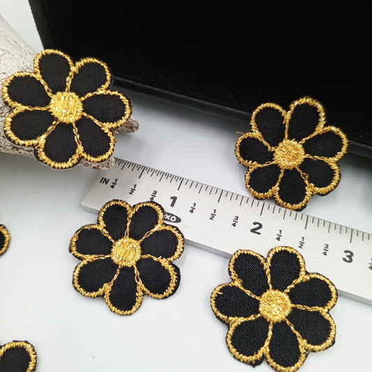 FLORAL VINTAGE applique gold metallic black flower iron on Patches #196