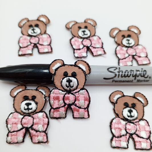 Teddy brown bear with white pink Bow Bear Patches Iron on appliqué #470