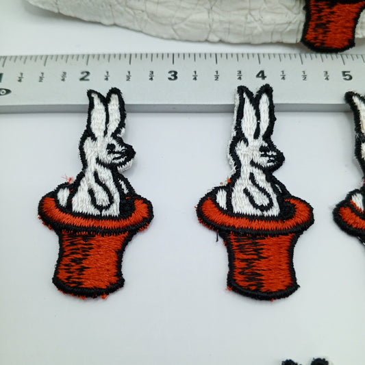 White bunny in red hat, magic appliqué, appliqué sew on Patches #450